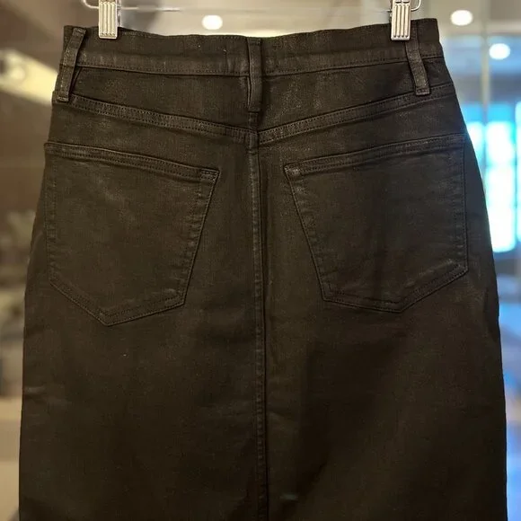FRAME Split-Hem Coated Midi Skirt (Noir Coated Black)